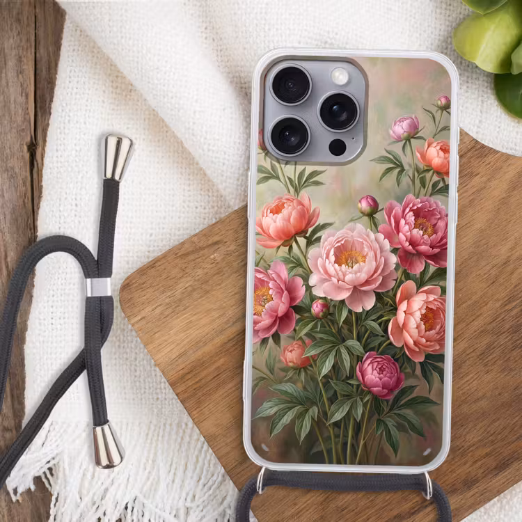 Bloemen - Roze - Klassiek - Gedetailleerd - Natuur Hoesje iPhone 16 Pro Max met koord klein -sfeer4
