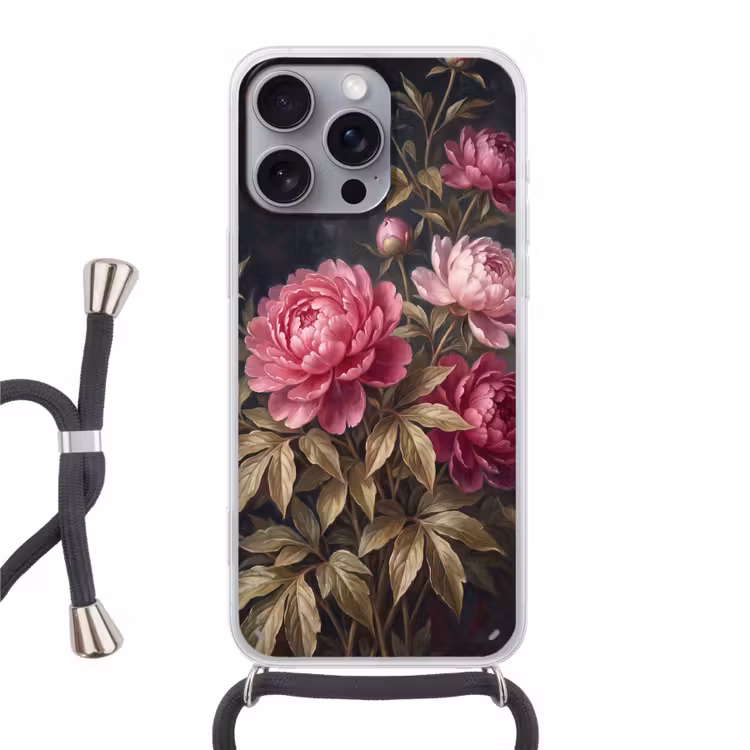 Bloemen - Roze - Klassiek - Natuur Hoesje iPhone 16 Pro Max met koord klein -3d
