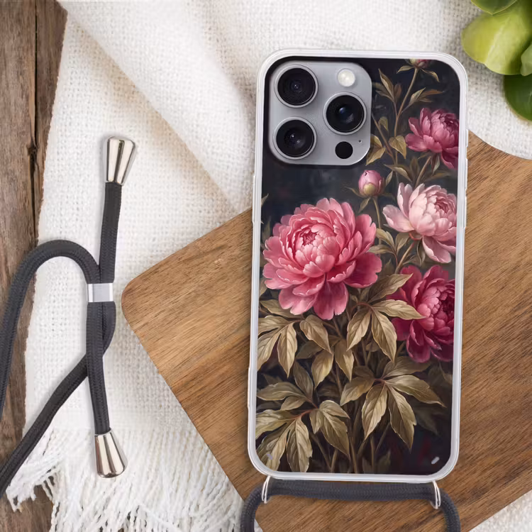 Bloemen - Roze - Klassiek - Natuur Hoesje iPhone 16 Pro Max met koord klein -sfeer4