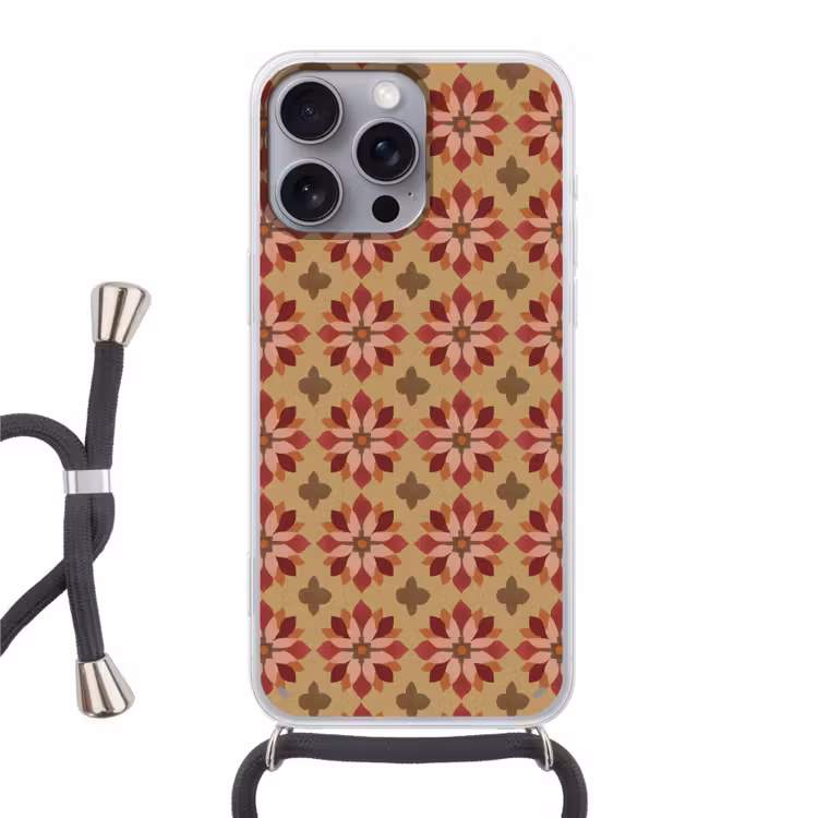 Bloemen - Retro - Groen Hoesje iPhone 16 Pro Max met koord klein 804 -3d