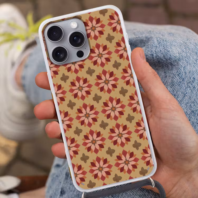 Bloemen - Retro - Groen Hoesje iPhone 16 Pro Max met koord klein 804 -sfeer3