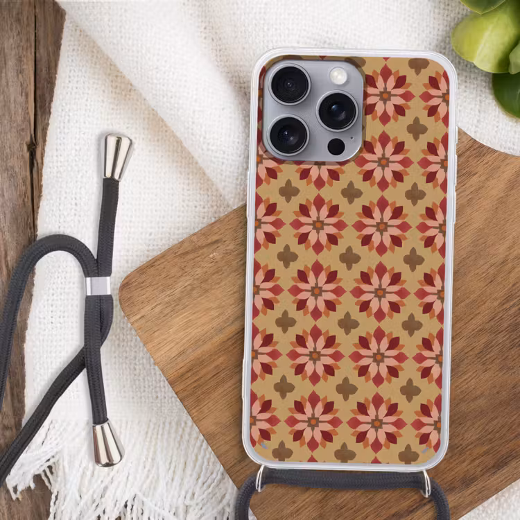 Bloemen - Retro - Groen Hoesje iPhone 16 Pro Max met koord klein 804 -sfeer4