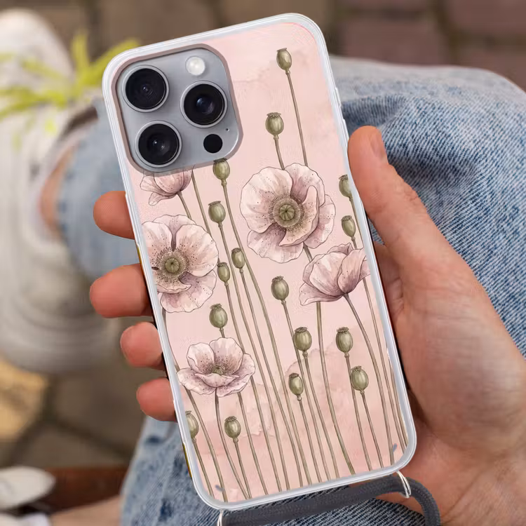 Bloemen - Zomer - Natuur - Aquarel - Roze Hoesje iPhone 16 Pro Max met koord klein -sfeer3