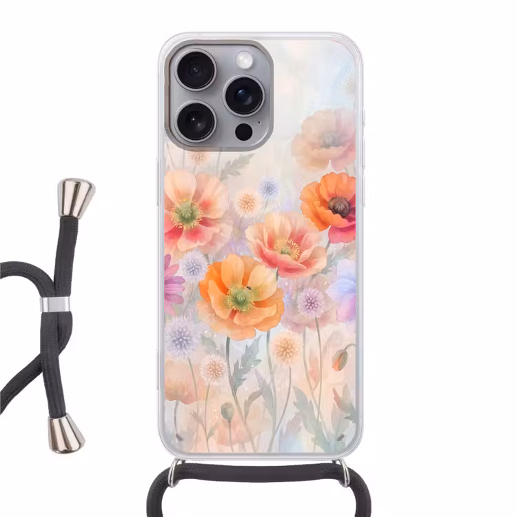 Bloemen - Aquarel - Natuur - Modern - Kleurrijk Hoesje iPhone 16 Pro Max met koord klein -3d