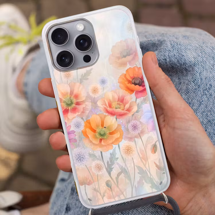 Bloemen - Aquarel - Natuur - Modern - Kleurrijk Hoesje iPhone 16 Pro Max met koord klein -sfeer3