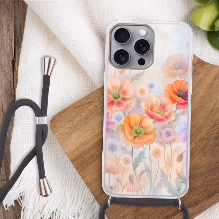 Bloemen - Aquarel - Natuur - Modern - Kleurrijk Hoesje iPhone 16 Pro Max met koord klein -sfeer4
