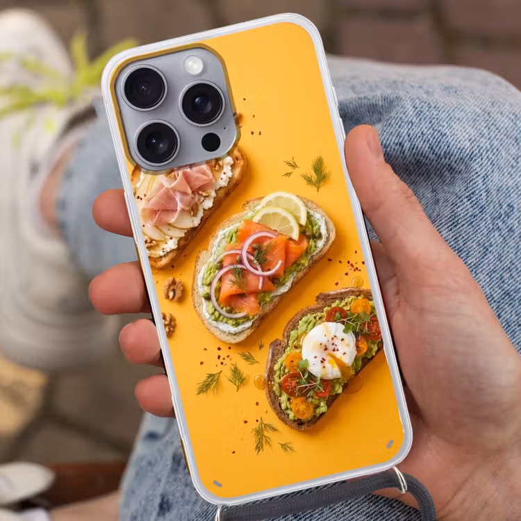 Eten - Brood - Ontbijt - Modern - Kleurrijk Hoesje iPhone 16 Pro Max met koord klein -sfeer3