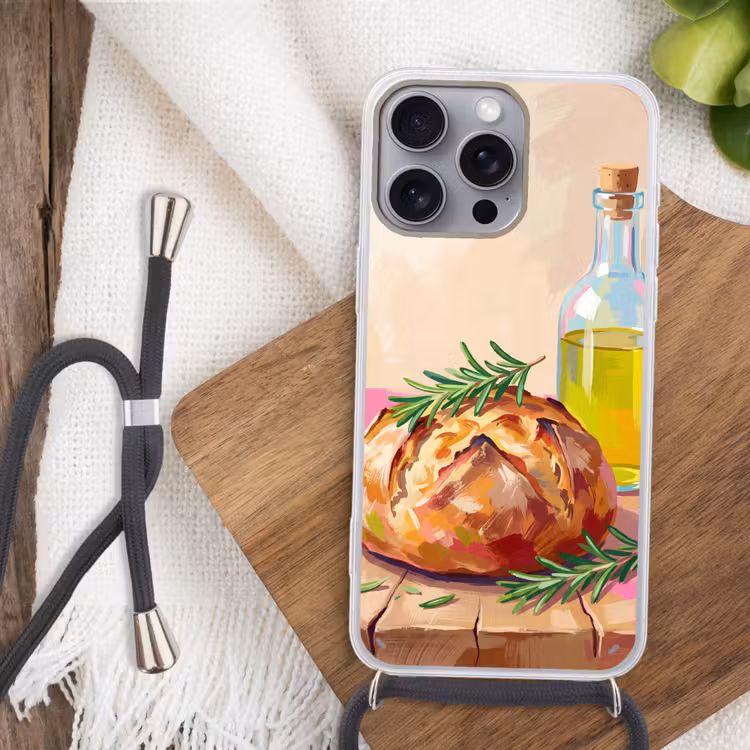 Eten - Brood - Olijfolie - Abstract - Keuken Hoesje iPhone 16 Pro Max met koord klein -sfeer4