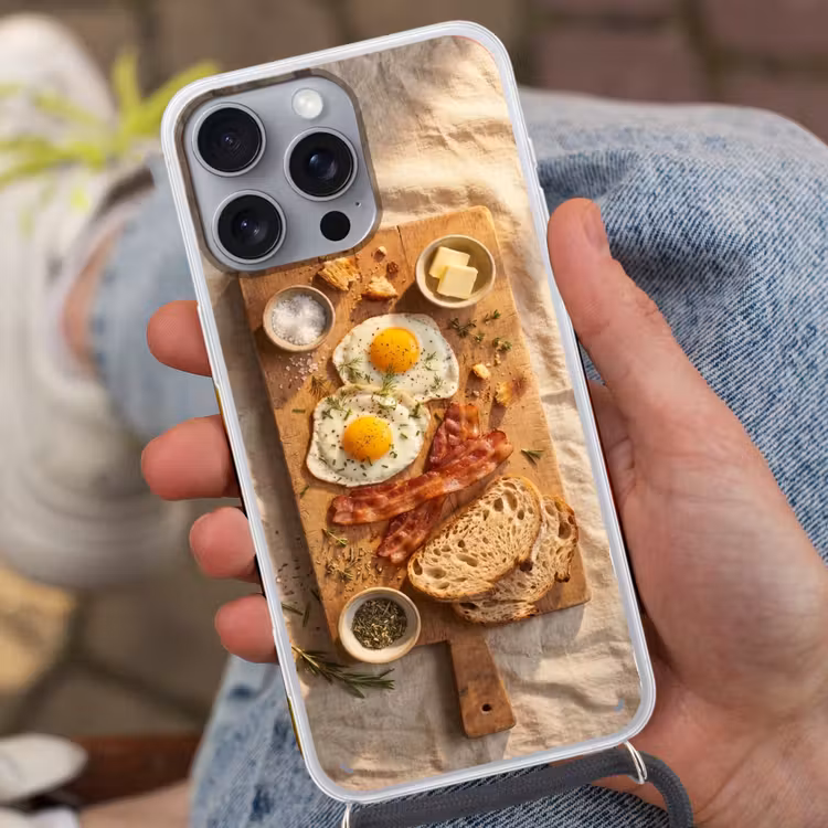 Eten - Ontbijt - Hout - Rustiek - Geel Hoesje iPhone 16 Pro Max met koord klein -sfeer3