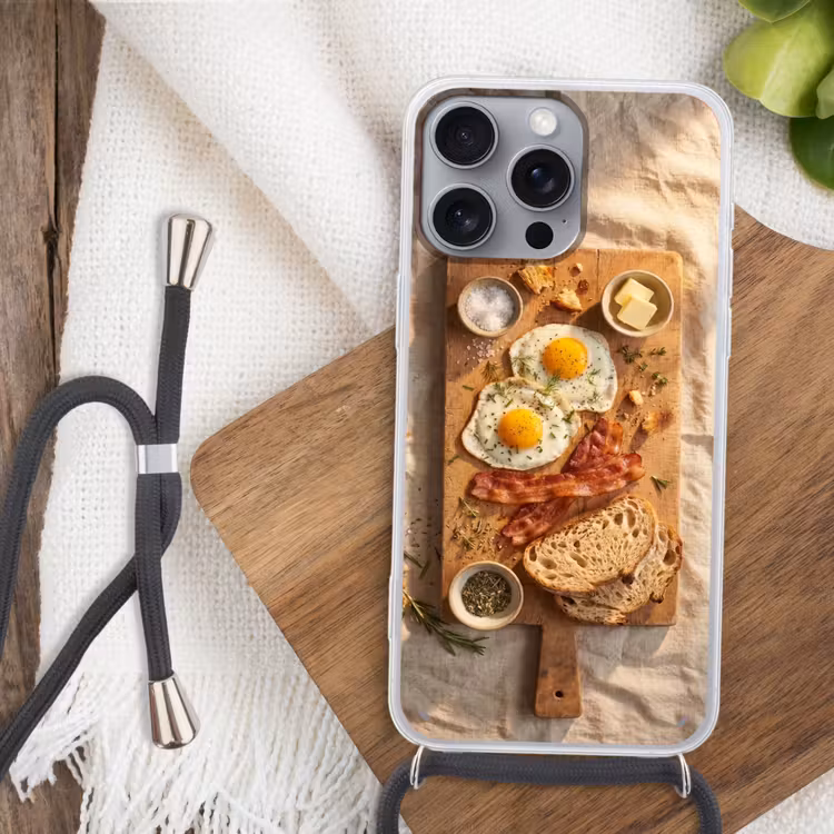 Eten - Ontbijt - Hout - Rustiek - Geel Hoesje iPhone 16 Pro Max met koord klein -sfeer4