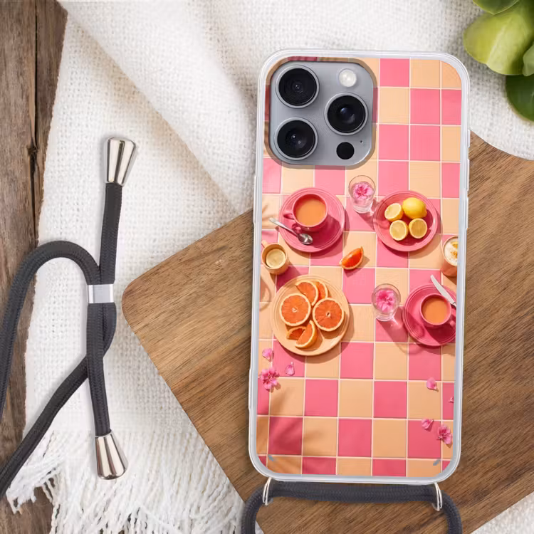 Eten - Citrusvruchten - Stillevens - Roze - Oranje Hoesje iPhone 16 Pro Max met koord klein -sfeer4