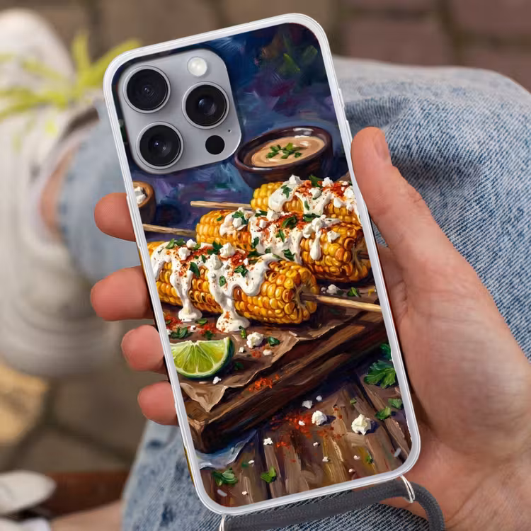Eten - Maïs - Saus - Geschilderd - Geel Hoesje iPhone 16 Pro Max met koord klein -sfeer3
