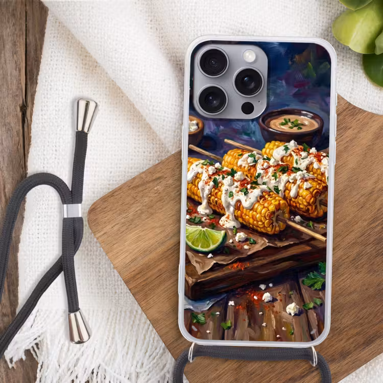Eten - Maïs - Saus - Geschilderd - Geel Hoesje iPhone 16 Pro Max met koord klein -sfeer4
