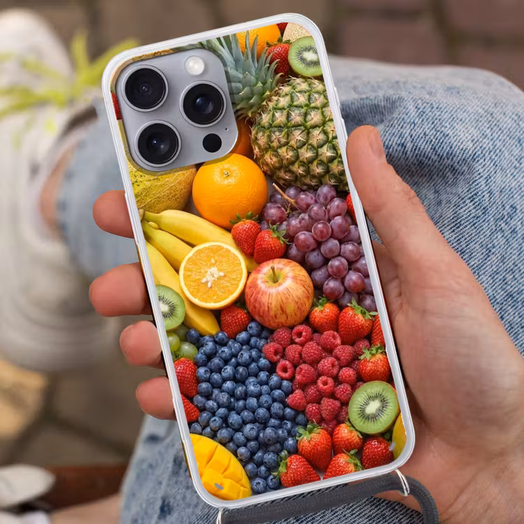 Eten - Fruit - Vers - Kleurrijk - Voeding Hoesje iPhone 16 Pro Max met koord klein -sfeer3