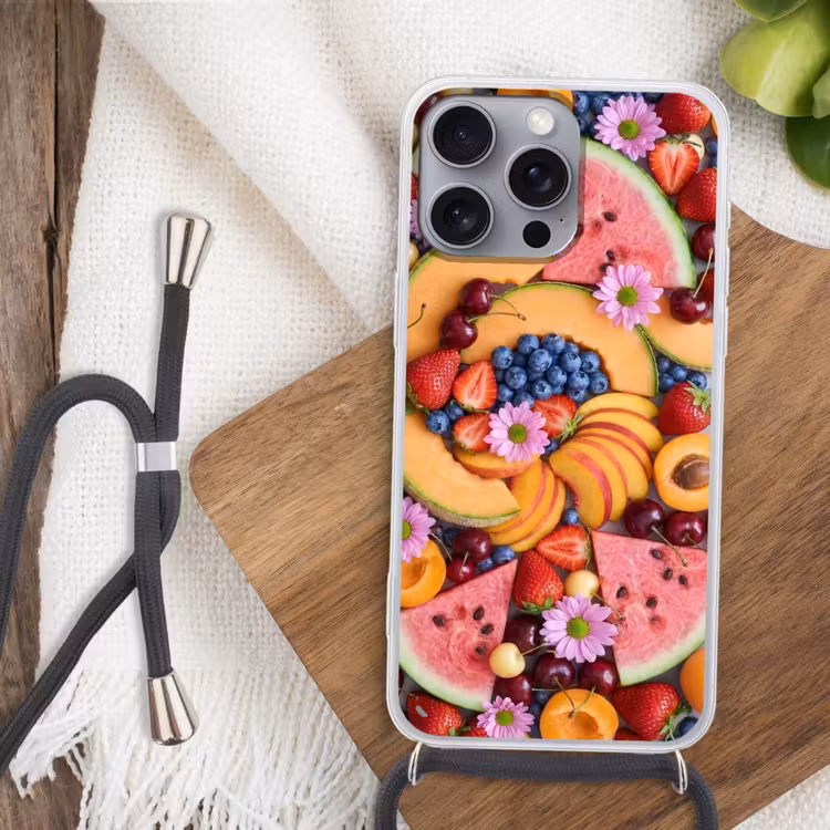 Eten - Fruit - Zomer - Kleurrijk Hoesje iPhone 16 Pro Max met koord klein -sfeer4