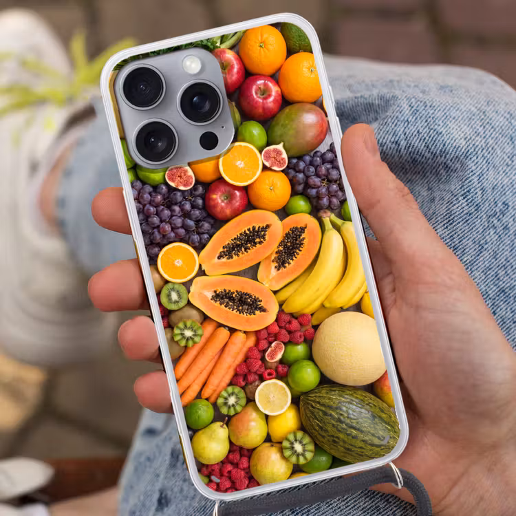 Eten - Fruit - Groenten - Vers - Kleurrijk Hoesje iPhone 16 Pro Max met koord klein -sfeer3