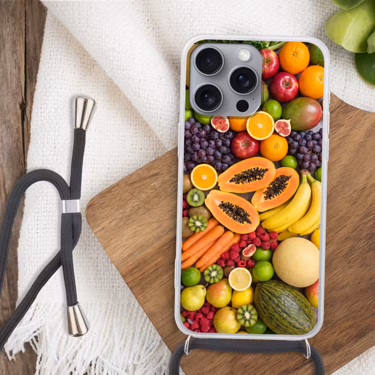 Eten - Fruit - Groenten - Vers - Kleurrijk Hoesje iPhone 16 Pro Max met koord klein -sfeer4