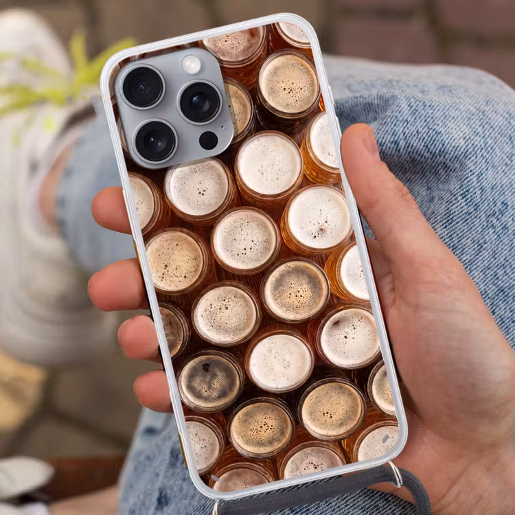 Eten - Glazen - Drank - Patroon - Bruin Hoesje iPhone 16 Pro Max met koord klein -sfeer3