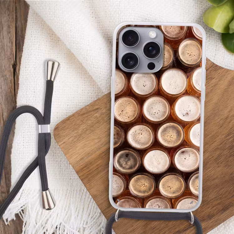 Eten - Glazen - Drank - Patroon - Bruin Hoesje iPhone 16 Pro Max met koord klein -sfeer4