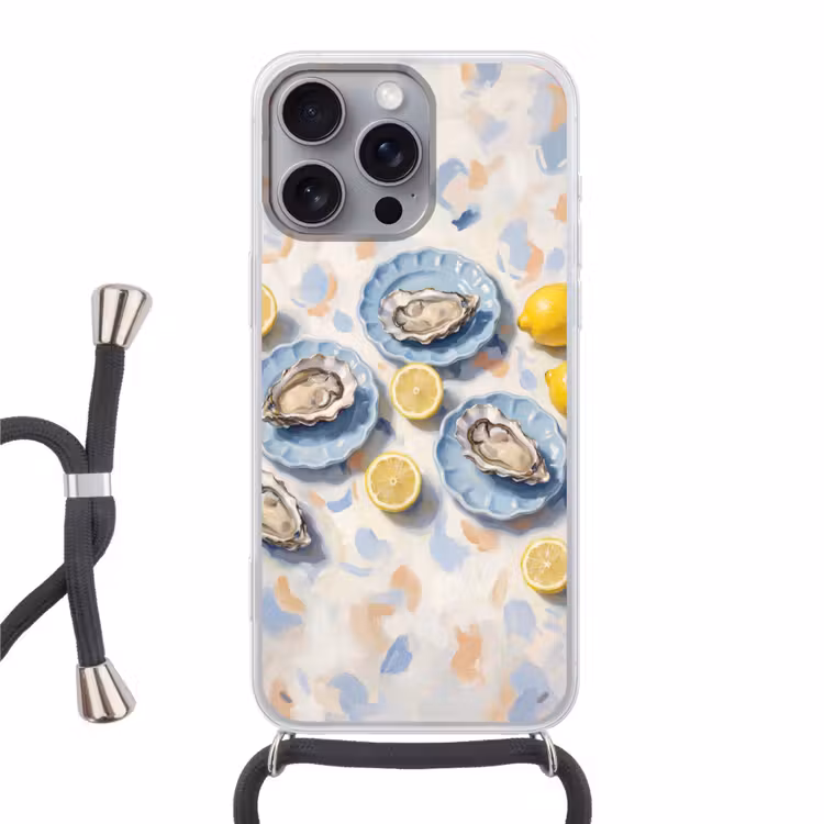 Eten - Oesters - Citroenen - Modern - Geel Hoesje iPhone 16 Pro Max met koord klein -3d