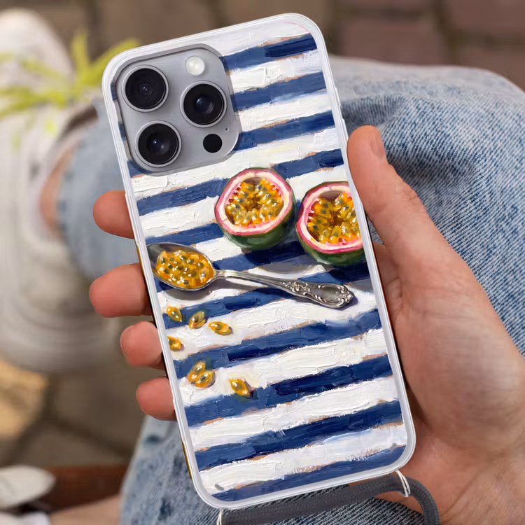 Eten - Passievrucht - Tropisch - Modern - Kleurrijk Hoesje iPhone 16 Pro Max met koord klein -sfeer3