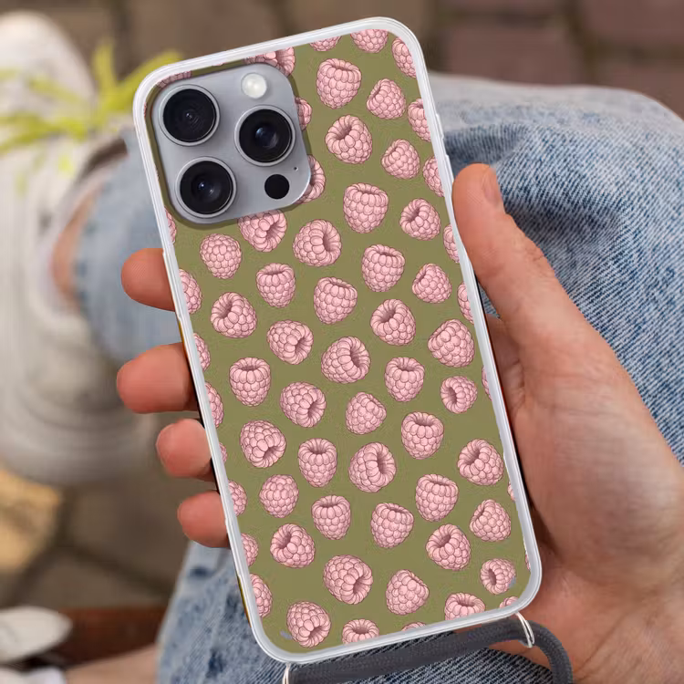 Eten - Patroon - Illustratie - Roze - Groen Hoesje iPhone 16 Pro Max met koord klein -sfeer3