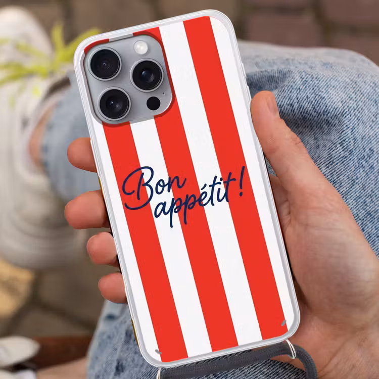Eten - Spreuk - Keuken - Grafisch - Rood-Wit Hoesje iPhone 16 Pro Max met koord klein -sfeer3