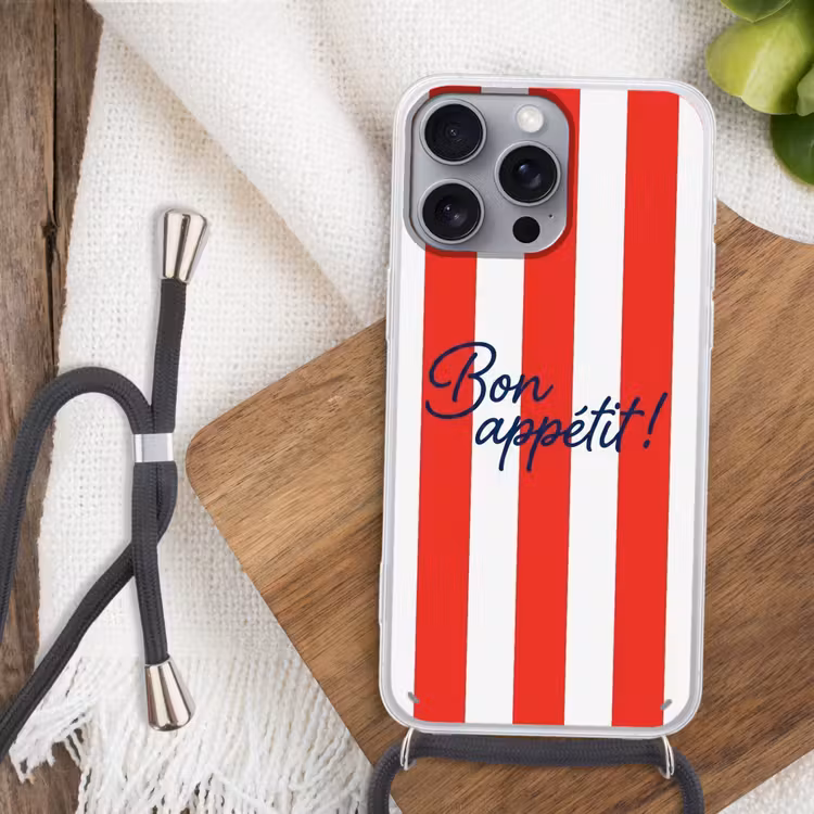 Eten - Spreuk - Keuken - Grafisch - Rood-Wit Hoesje iPhone 16 Pro Max met koord klein -sfeer4