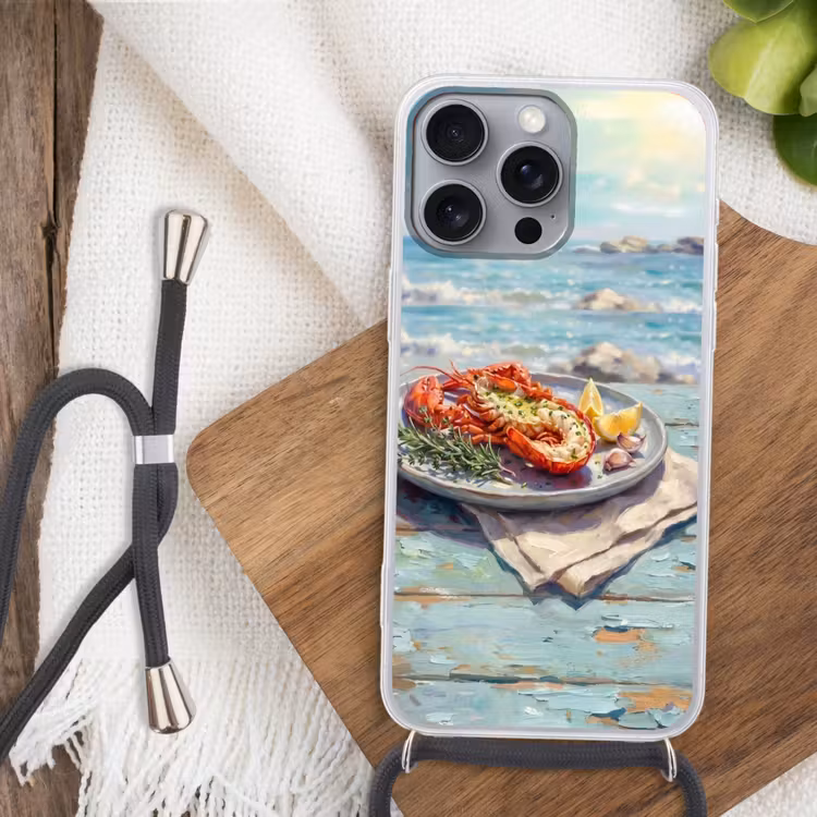 Eten - Zee - Kust - Modern - Blauw Hoesje iPhone 16 Pro Max met koord klein -sfeer4