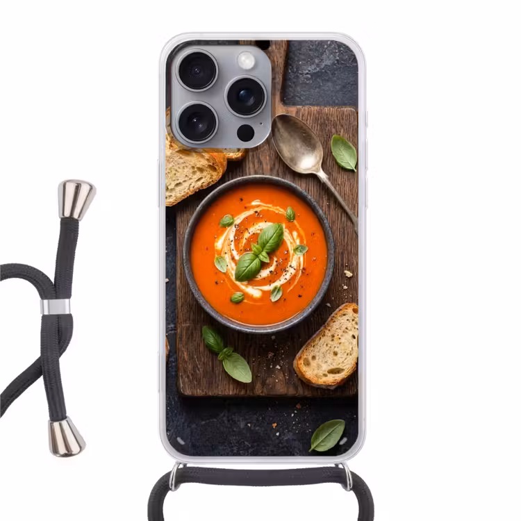 Eten - Soep - Basilicum - Rustiek - Rood Hoesje iPhone 16 Pro Max met koord klein -3d