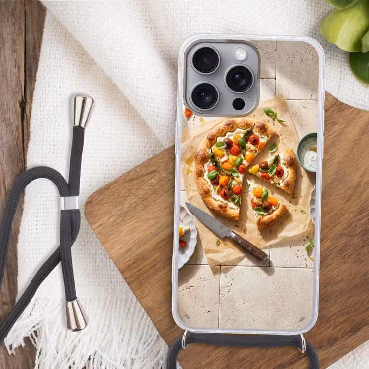 Eten - Tomaten - Basilicum - Maaltijd - Vers Hoesje iPhone 16 Pro Max met koord klein -sfeer4