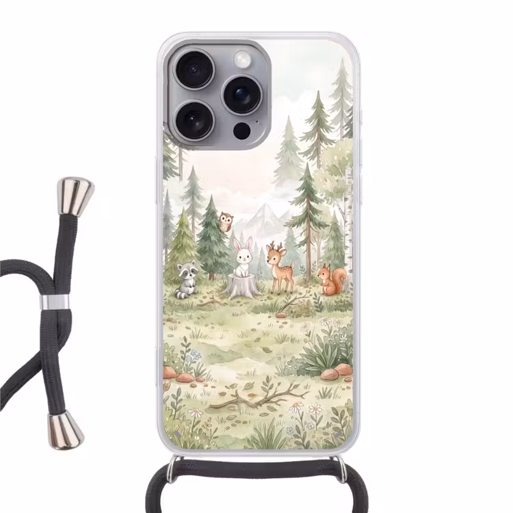 Bos - Dieren - Groen Hoesje iPhone 16 Pro Max met koord klein -3d