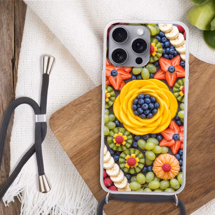 Fruit - Arrangement - Gezond - Kleurrijk - Eten Hoesje iPhone 16 Pro Max met koord klein -sfeer4