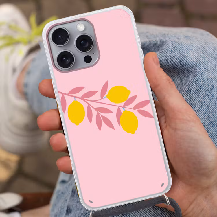 Fruit - Tak - Natuur - Abstract - Roze Hoesje iPhone 16 Pro Max met koord klein -sfeer3