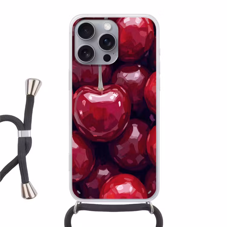 Fruit - Kersen - Eten - Modern - Rood Hoesje iPhone 16 Pro Max met koord klein -3d