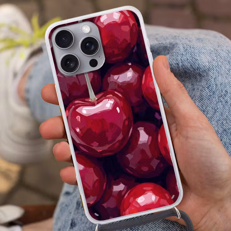 Fruit - Kersen - Eten - Modern - Rood Hoesje iPhone 16 Pro Max met koord klein -sfeer3