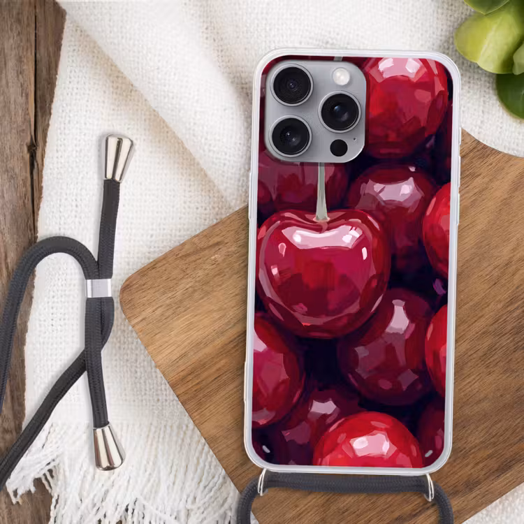 Fruit - Kersen - Eten - Modern - Rood Hoesje iPhone 16 Pro Max met koord klein -sfeer4