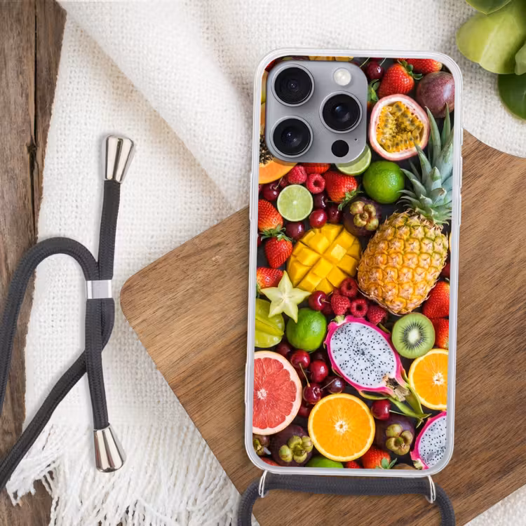 Fruit - Assortiment - Vers - Gezond - Kleurrijk Hoesje iPhone 16 Pro Max met koord klein -sfeer4