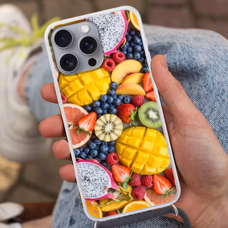 Fruit - Versneden - Kleurrijk - Eten - Gezond Hoesje iPhone 16 Pro Max met koord klein -sfeer3