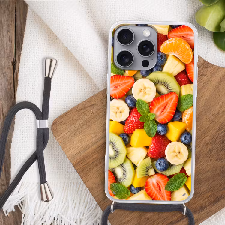 Fruit - Plakjes - Eten - Kleurrijk Hoesje iPhone 16 Pro Max met koord klein -sfeer4