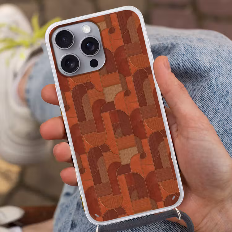 Geometrisch - Abstract - Textuur - Bruin Hoesje iPhone 16 Pro Max met koord klein 804 -sfeer3