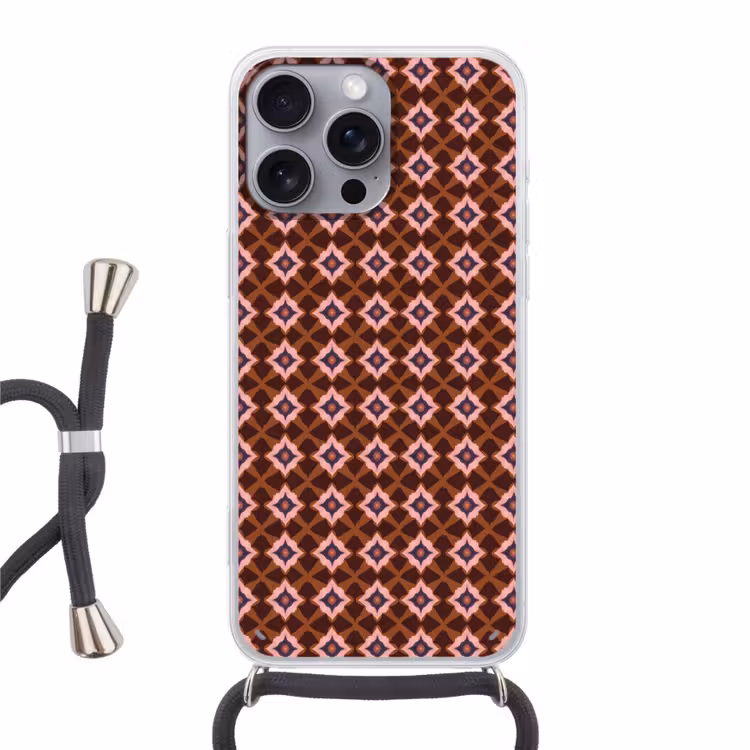 Geometrisch - Sierlijk - Bruin Hoesje iPhone 16 Pro Max met koord klein 804 -3d