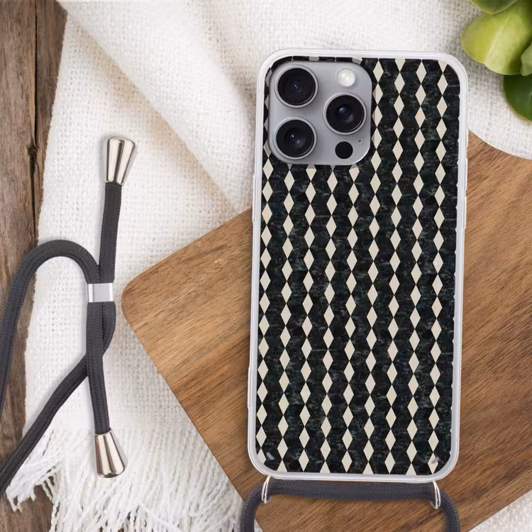 Geometrisch - Patroon - Marmer - Groen Hoesje iPhone 16 Pro Max met koord klein 804 -sfeer4