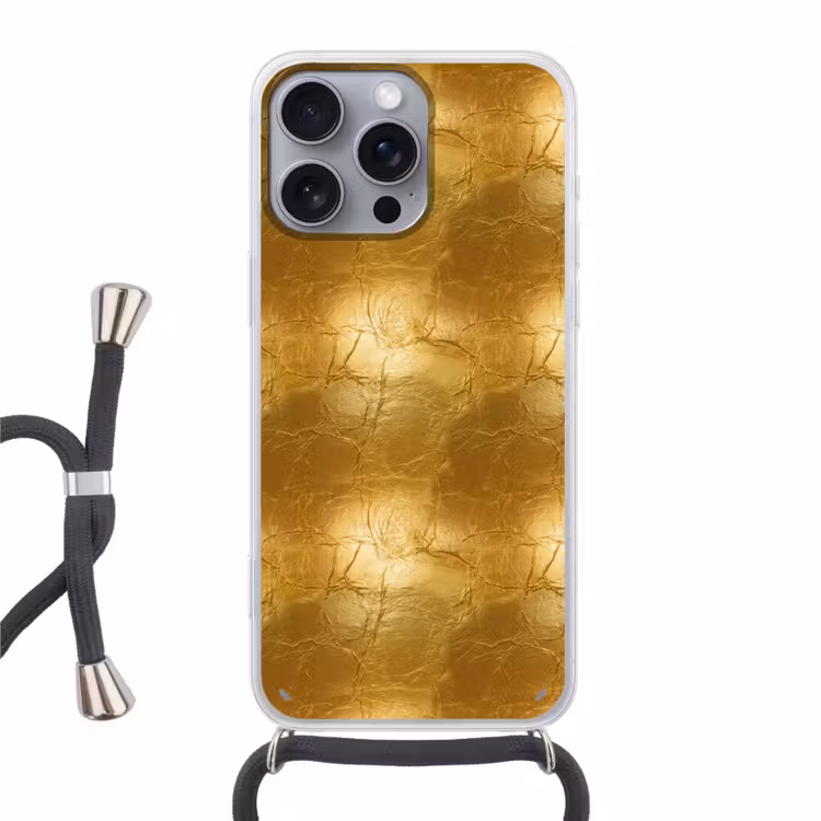 Bladgoud - Vintage - Textuur - Warm Goud Hoesje iPhone 16 Pro Max met koord klein 804 -3d