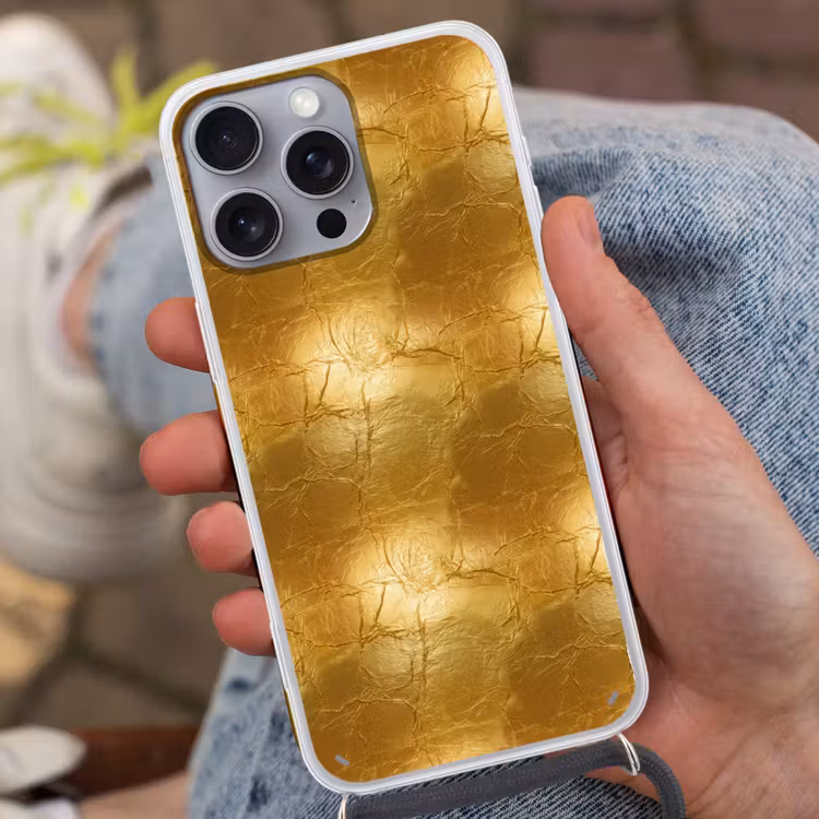 Bladgoud - Vintage - Textuur - Warm Goud Hoesje iPhone 16 Pro Max met koord klein 804 -sfeer3