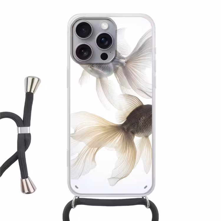 Goudvissen - Modern - Wit Hoesje iPhone 16 Pro Max met koord klein -3d