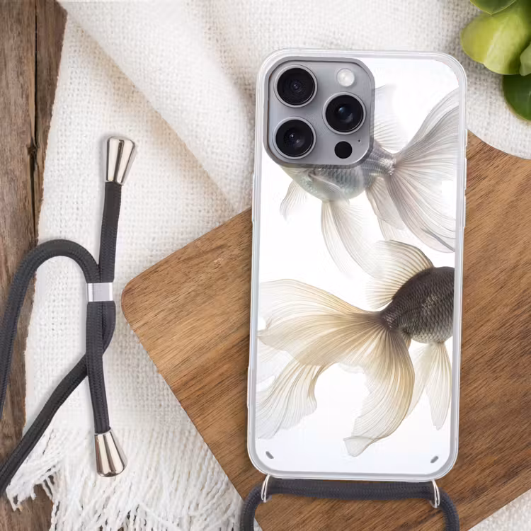 Goudvissen - Modern - Wit Hoesje iPhone 16 Pro Max met koord klein -sfeer4