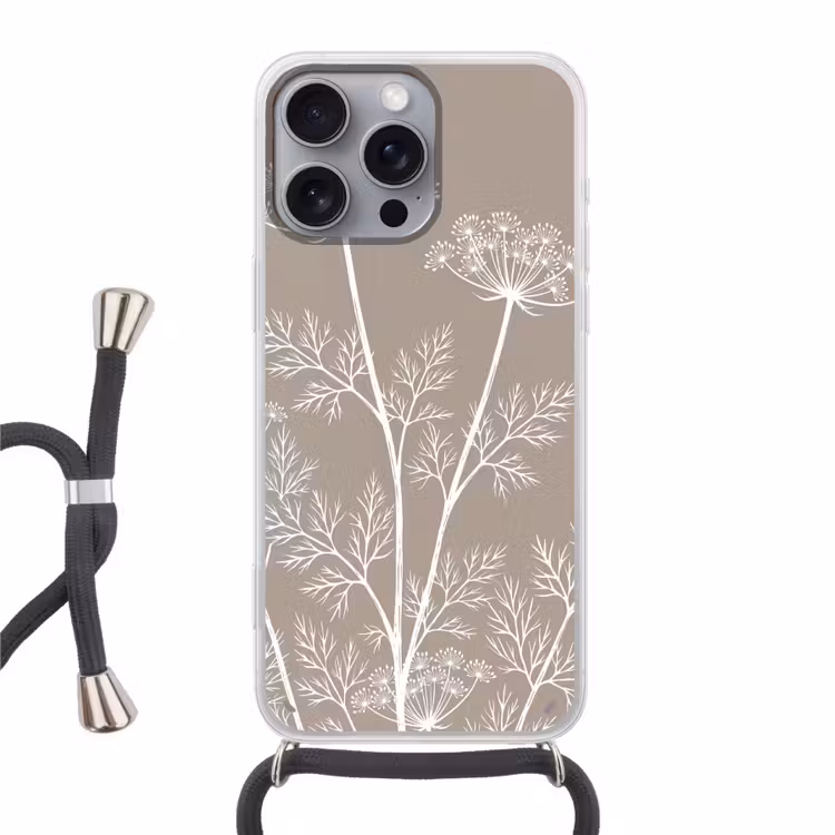 Grafisch - Fluitenkruid - Taupe Hoesje iPhone 16 Pro Max met koord klein -3d