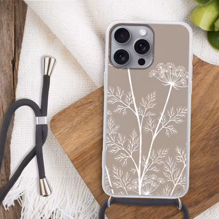 Grafisch - Fluitenkruid - Taupe Hoesje iPhone 16 Pro Max met koord klein -sfeer4