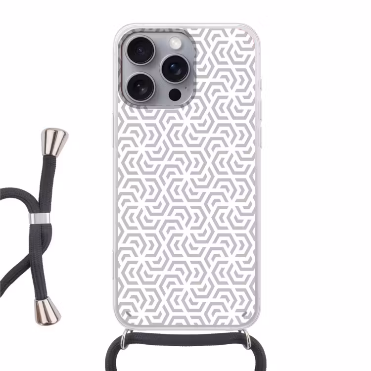 Grafisch - Patroon - Modern - Hexagon Hoesje iPhone 16 Pro Max met koord klein 804 -3d